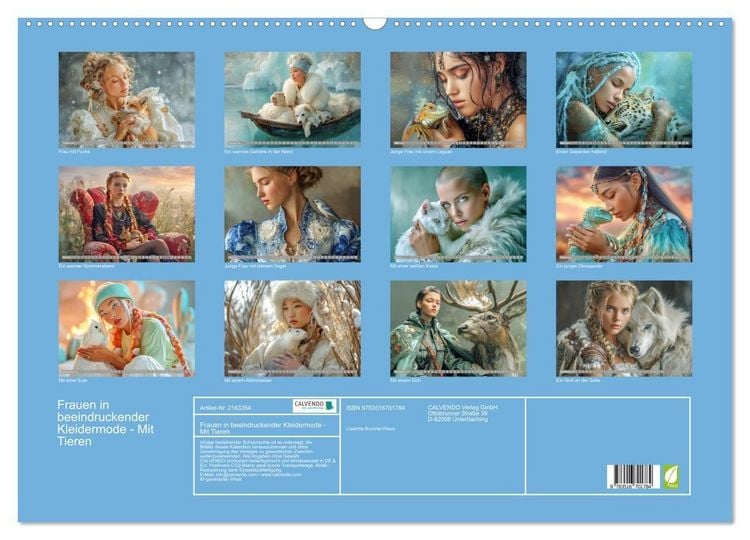 Produktbild: Frauen in beeindruckender Kleidermode - Mit Tieren (Wandkalender 2026 DIN A2 quer), CALVENDO Monatskalender