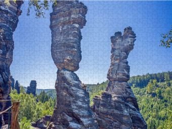 Produktbild: CALVENDO Puzzle S&auml;chsische Schweiz - Herkuless&auml;ulen | 1000 Teile Lege-Gr&ouml;&szlig;e 64x48cm Foto-Puzzle f&uuml;r gl&uuml;ckliche Stunden