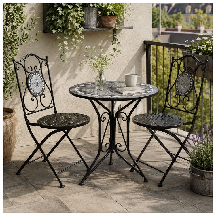 Produktbild: HTI-Living Gartentisch Metall Schwarz Schieferoptik Gartentisch Metall Schwarz Schieferoptik