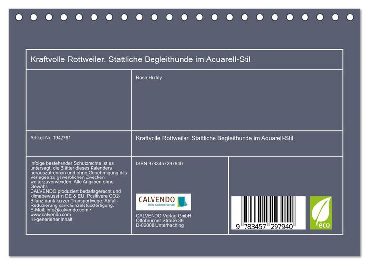 Produktbild: Kraftvolle Rottweiler. Stattliche Begleithunde im Aquarell-Stil (Tischkalender 2026 DIN A5 quer), CALVENDO Monatskalender