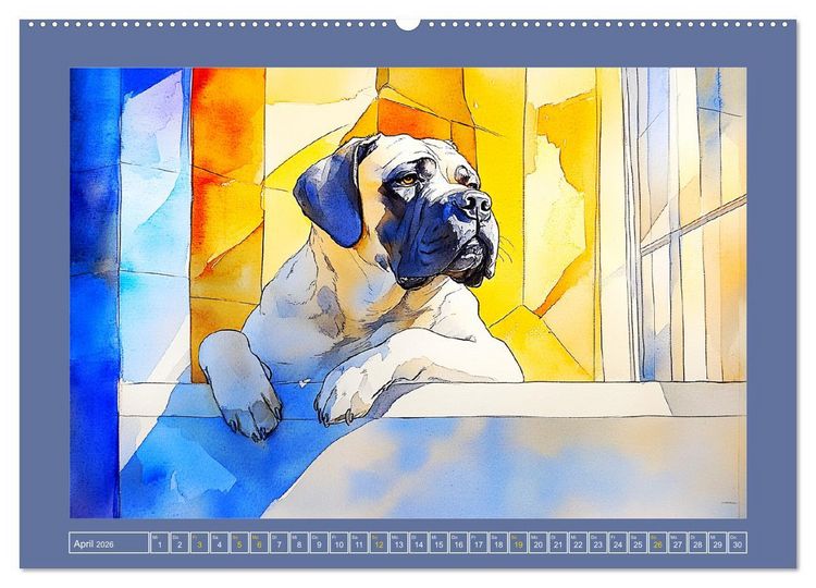 Produktbild: Majest&auml;tische English Mastiffs. Sanfte Riesen in Aquarell-Eleganz (Wandkalender 2026 DIN A2 quer), CALVENDO Monatskalender