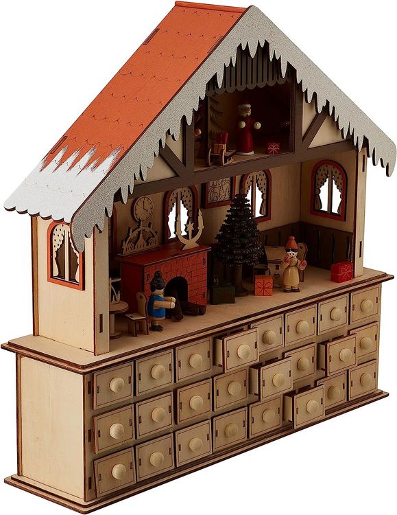 Produktbild: Small foot 10546 - Adventskalender Puppenstube mit 24 Schubladen, mit Beleuchtung, Holz, H&ouml;he 38cm