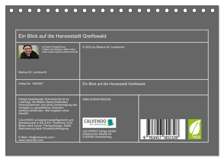 Produktbild: Ein Blick auf die Hansestadt Greifswald (Tischkalender 2026 DIN A5 quer), CALVENDO Monatskalender