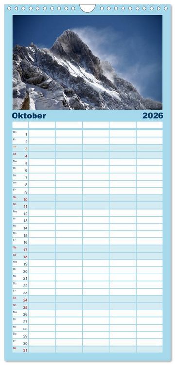 Produktbild: Familienplaner 2026 - Schweizer Berggipfel mit 5 Spalten (Wandkalender, 21 x 45 cm) CALVENDO