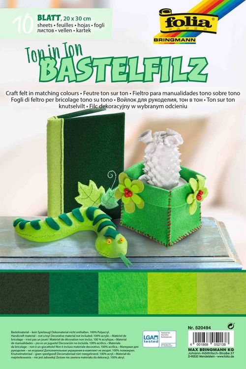 Produktbild: Folia  Bastelfilz TON IN TON MIX, 150g/m&sup2;, 20x30cm, 10 Blatt, gr&uuml;n