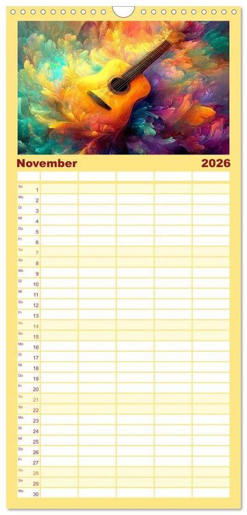 Produktbild: Familienplaner 2026 - Saitenzauber &ndash; Gitarren im Bilderklang mit 5 Spalten (Wandkalender, 21 x 45 cm) CALVENDO