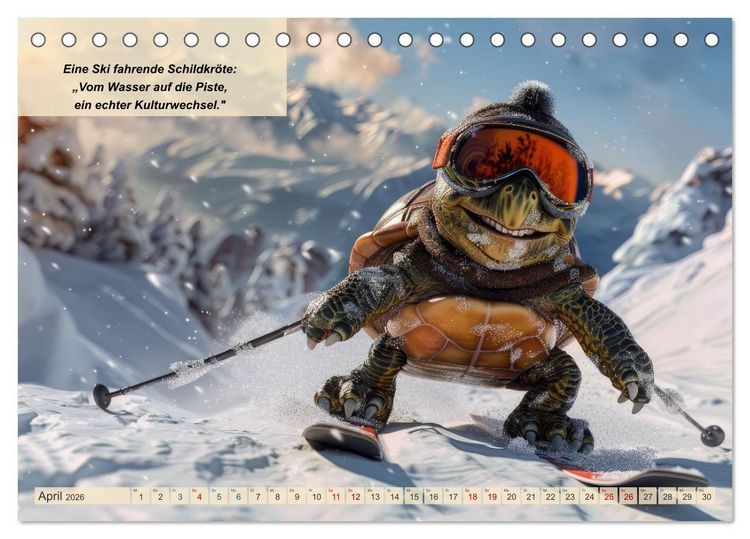 Produktbild: Tierisch lustige Skifahrer (Tischkalender 2026 DIN A5 quer), CALVENDO Monatskalender