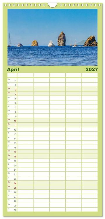 Produktbild: Familienplaner 2027 - Liparische Inseln - Vulkane im Tyrrhenischen Meer mit 5 Spalten (Wandkalender, 21 x 45 cm) CALVENDO