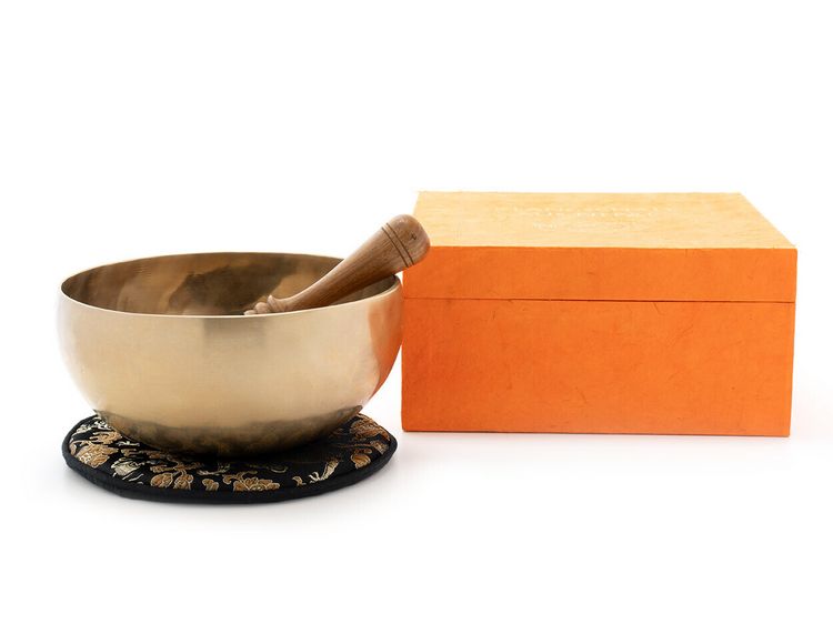 Produktbild: Klangschale in terracotta Geschenkbox L mit Lotus-Aufdruck und Zubeh&ouml;r