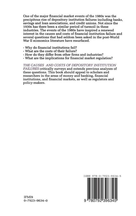 Produktbild: The Causes and Costs of Depository Institution Failures