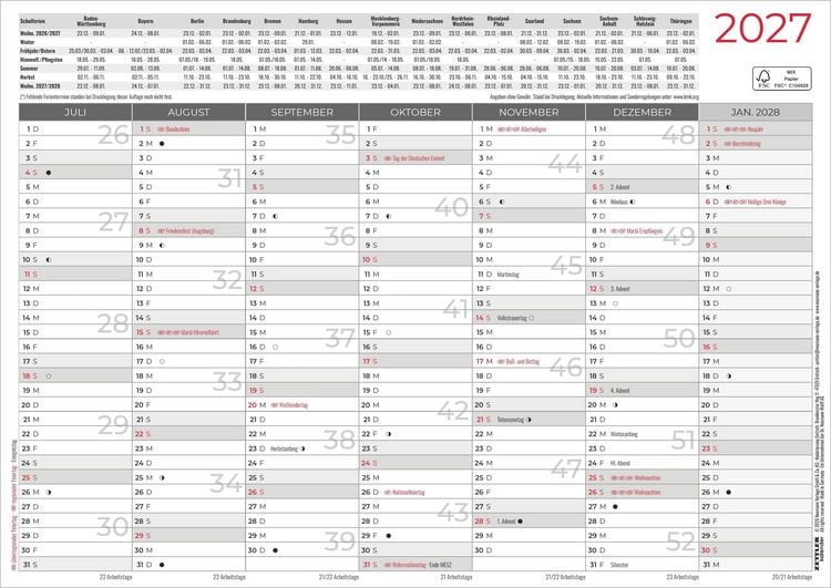 Produktbild: Tafelkalender A4 Hardcover beidseitig 2027