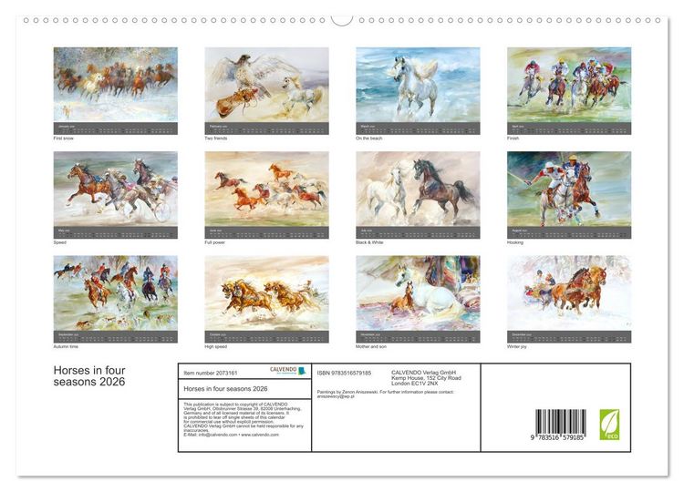 Produktbild: Horses in four seasons 2026 (High Quality Premium Wall Calendar 2026 DIN A2 landscape),CALVENDO 12 Month Wall Calendar