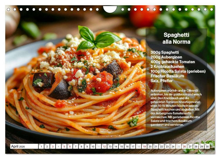 Produktbild: Italienische Spaghetti Rezepte - Leckere So&szlig;en f&uuml;r jeden Monat (Wandkalender 2026 DIN A4 quer), CALVENDO Monatskalender