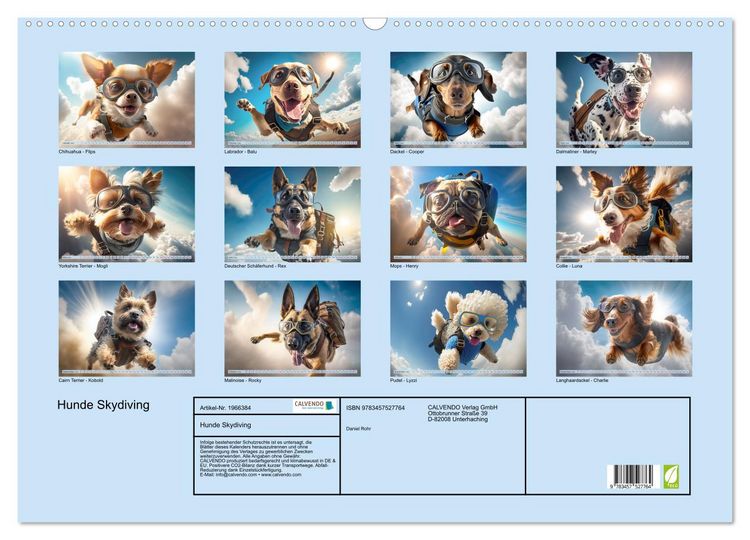Produktbild: Hunde Skydiving (Wandkalender 2026 DIN A2 quer), CALVENDO Monatskalender