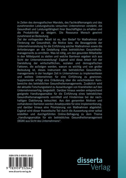 Produktbild: Betriebliches Gesundheitsmanagement: Bedeutung, Nutzen und Handlungsans&auml;tze f&uuml;r Unternehmen