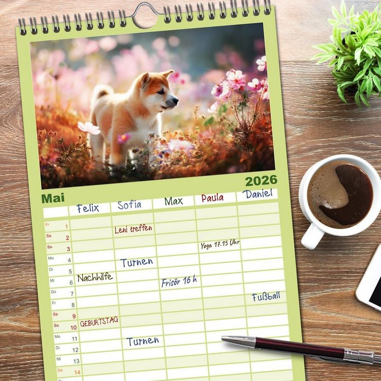 Produktbild: Familienplaner 2026 - Akita Inu in der Natur. Japans edle und sanfte Sch&ouml;nheit mit 5 Spalten (Wandkalender, 21 x 45 cm) CALVENDO