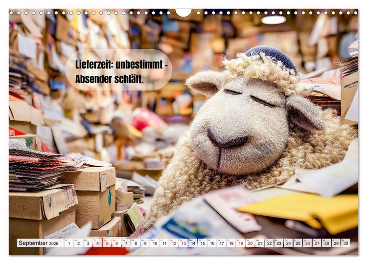Produktbild: Schlaf gut, mein Schaf - Spruchkalender mit lustigen Schaf-Bildern (Wandkalender 2026 DIN A3 quer), CALVENDO Monatskalender