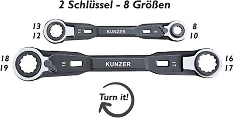 Produktbild: Kunzer 7RRS02 Ring-Ratschenschl&uuml;ssel-Satz 4fach Schl&uuml;sselweite (Metrisch) 8 - 19mm