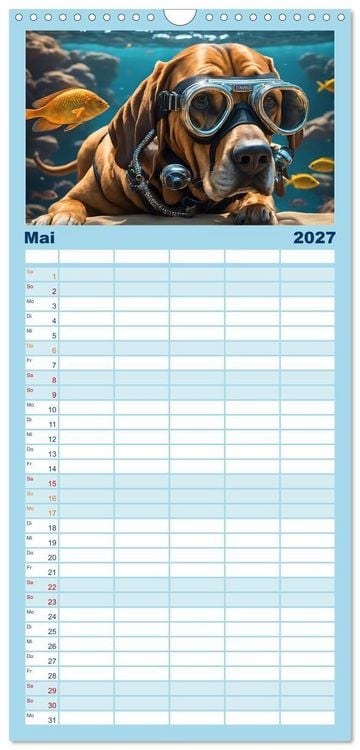 Produktbild: Familienplaner 2027 - Hunde abgetaucht mit 5 Spalten (Wandkalender, 21 x 45 cm) CALVENDO