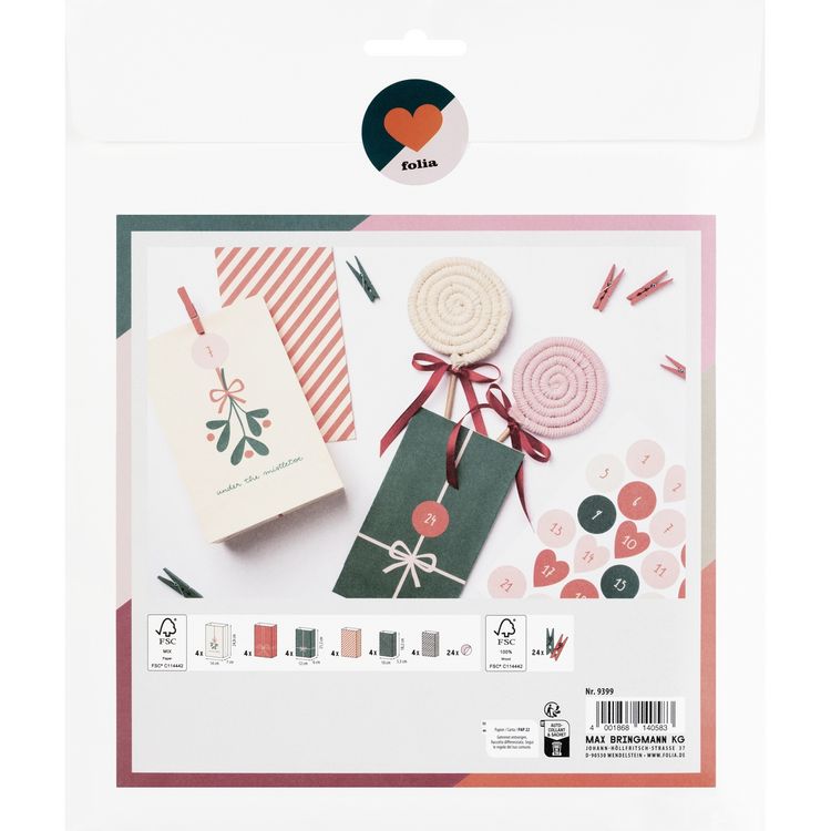 Produktbild: Folia Bastelset Adventskalender Bowtiful Christmas 72 Teile