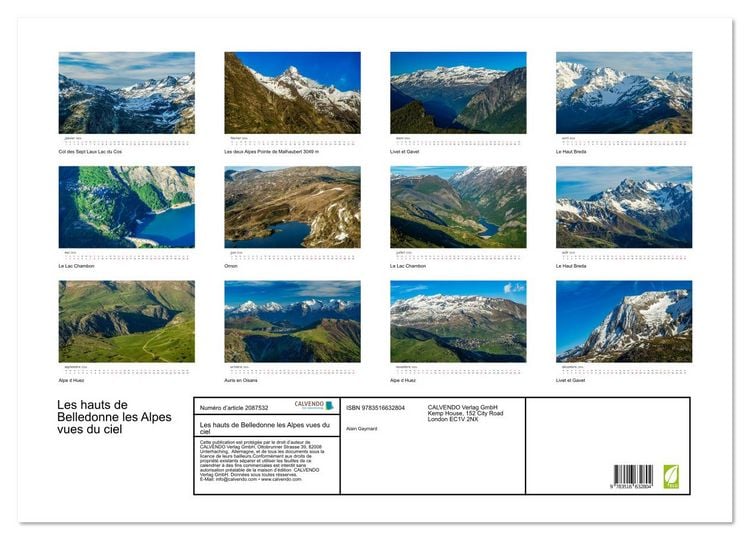Produktbild: Les hauts de Belledonne les Alpes vues du ciel (Calendrier mural 2026 DIN A2 vertical), CALVENDO calendrier mensuel