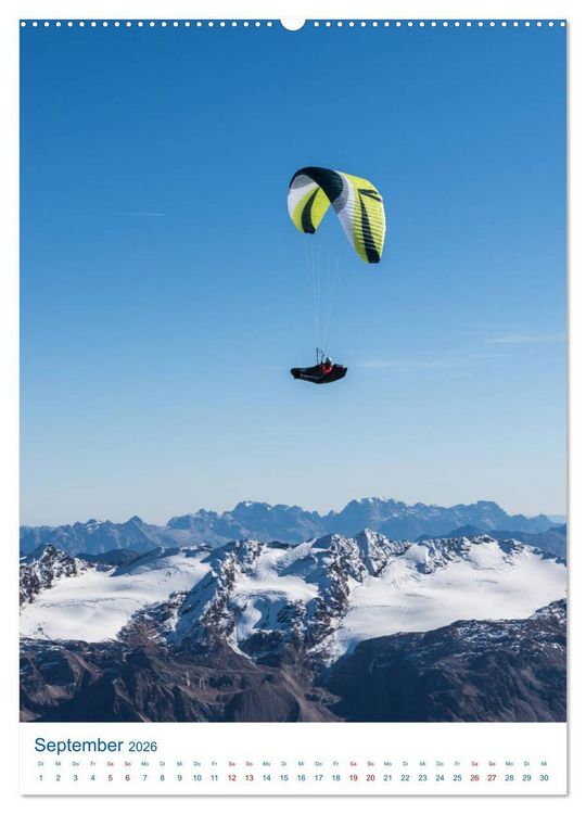 Produktbild: Paragliding - von gr&uuml;nen Wiesen zu schroffen Gletschen (hochwertiger Premium Wandkalender 2026 DIN A2 hoch), Kunstdruck in Hochglanz