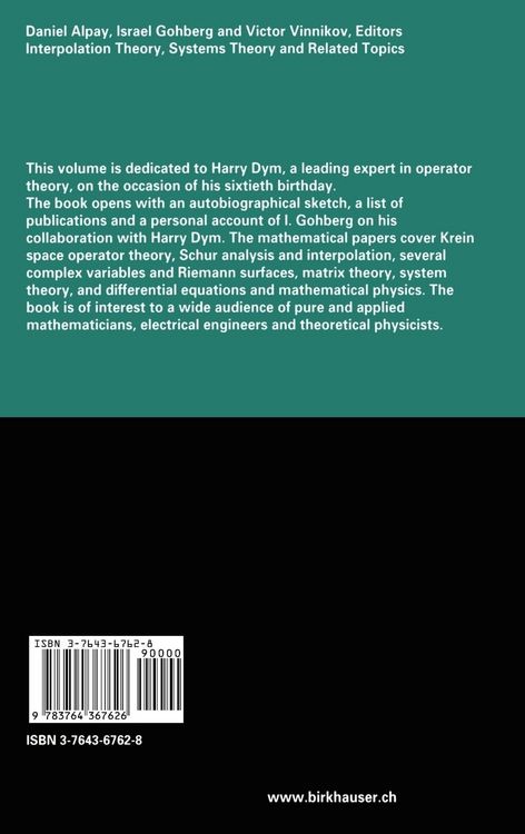 Produktbild: Interpolation Theory, Systems Theory and Related Topics