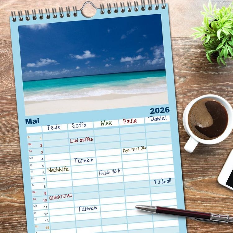 Produktbild: Familienplaner 2026 - Traumstr&auml;nde in der Karibik mit 5 Spalten (Wandkalender, 21 x 45 cm) CALVENDO