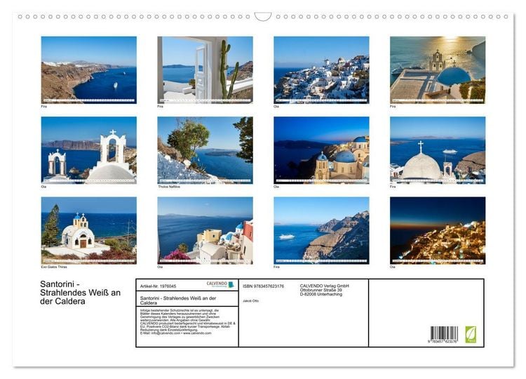 Produktbild: Santorini - Strahlendes Wei&szlig; an der Caldera (Wandkalender 2026 DIN A2 quer), CALVENDO Monatskalender