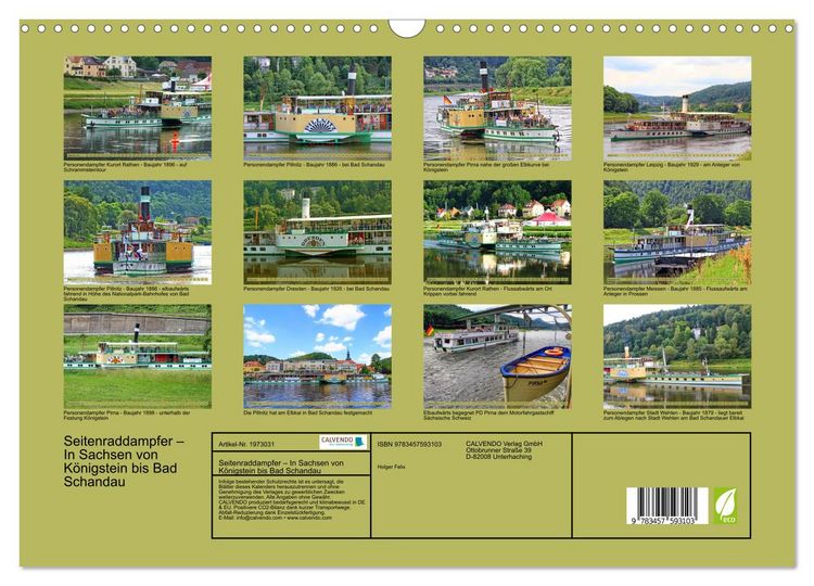 Produktbild: Seitenraddampfer &ndash; In Sachsen von K&ouml;nigstein bis Bad Schandau (Wandkalender 2026 DIN A3 quer), CALVENDO Monatskalender