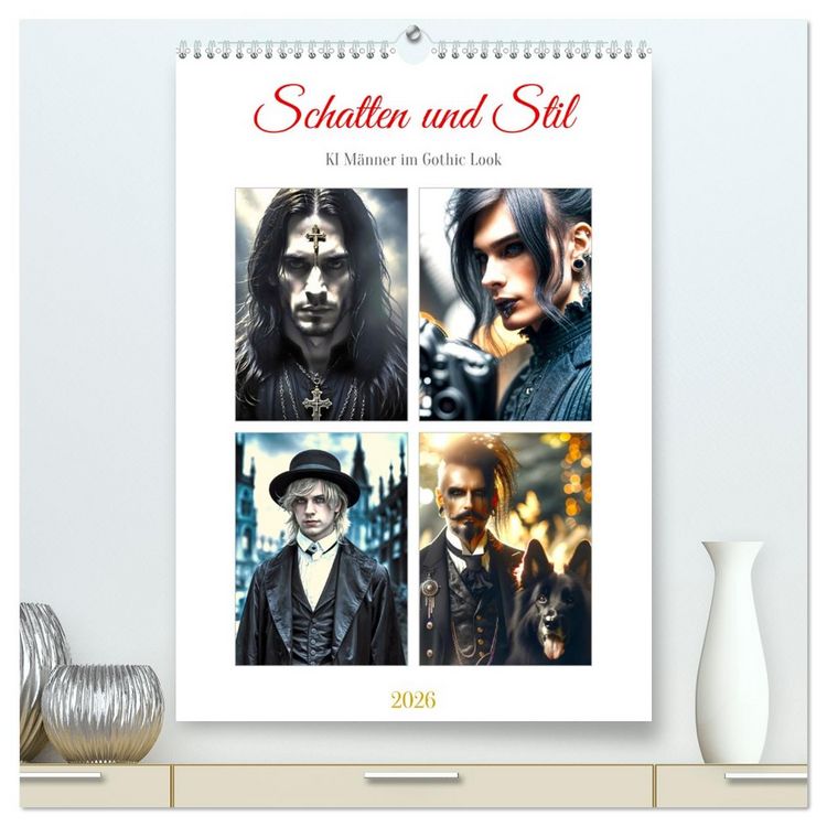 Produktbild: Schatten und Stil - KI M&auml;nner im Gothic Stil (hochwertiger Premium Wandkalender 2026 DIN A2 hoch), Kunstdruck in Hochglanz