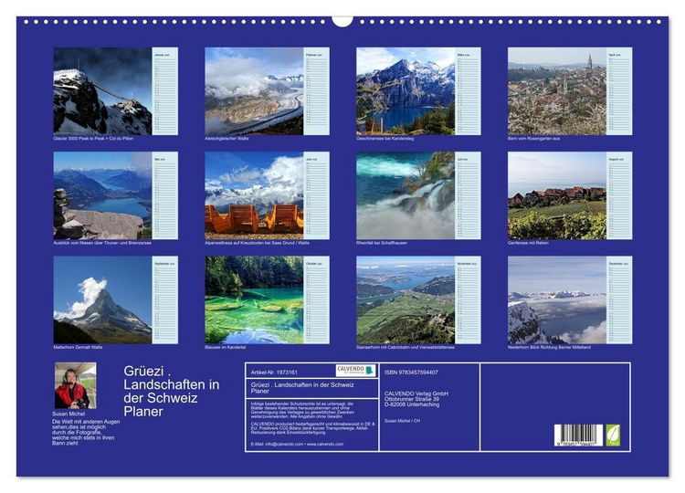 Produktbild: Gr&uuml;ezi . Landschaften in der Schweiz Planer (Wandkalender 2026 DIN A2 quer), CALVENDO Monatskalender