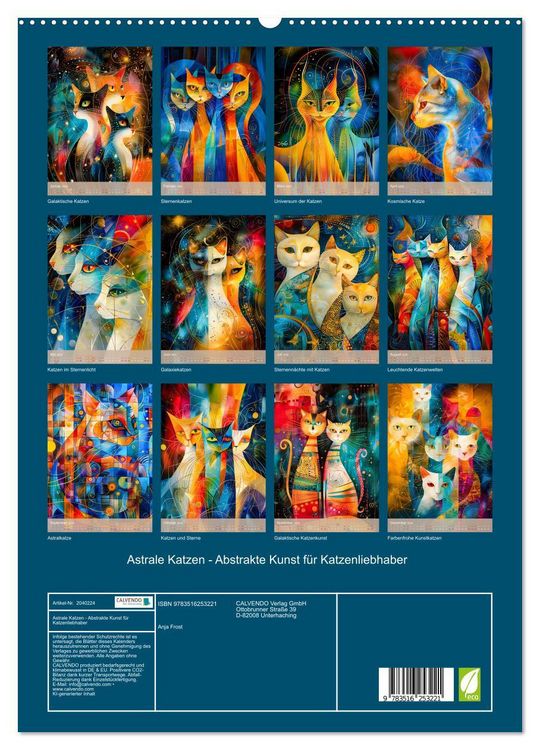 Produktbild: Astrale Katzen - Abstrakte Kunst f&uuml;r Katzenliebhaber (hochwertiger Premium Wandkalender 2026 DIN A2 hoch), Kunstdruck in Hochglanz