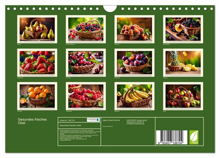 Produktbild: Gesundes frisches Obst (Wandkalender 2026 DIN A4 quer), CALVENDO Monatskalender