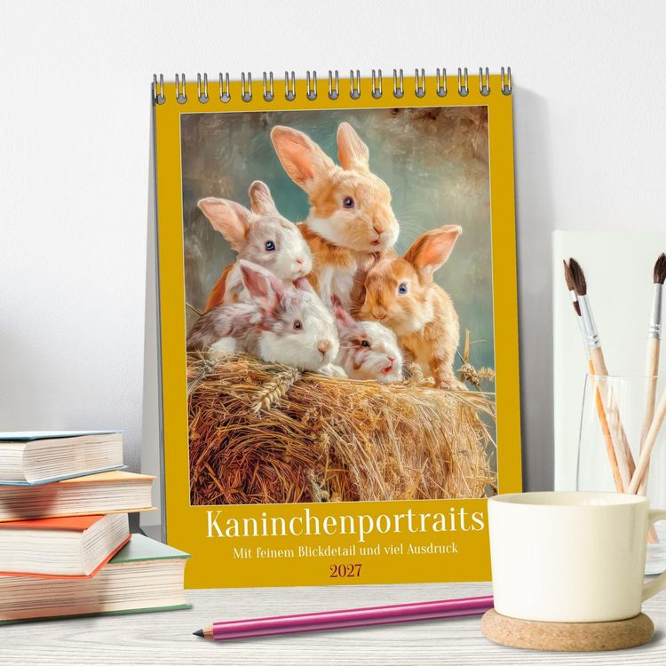 Produktbild: Kaninchenportraits - Mit feinem Blickdetail und viel Ausdruck (Tischkalender 2027 DIN A5 hoch), CALVENDO Monatskalender