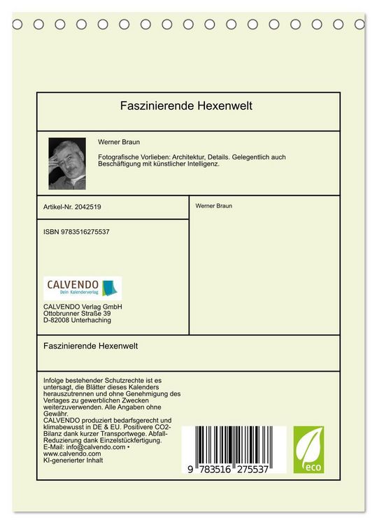 Produktbild: Faszinierende Hexenwelt (Tischkalender 2026 DIN A5 hoch), CALVENDO Monatskalender