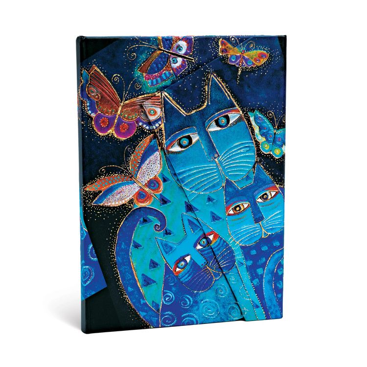 Produktbild: Hardcover Notizbuch Katzen in Blau mit Schmetterlingen, Midi, Liniert