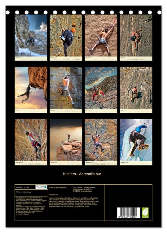 Produktbild: Klettern - Adrenalin pur (Tischkalender 2026 DIN A5 hoch), CALVENDO Monatskalender