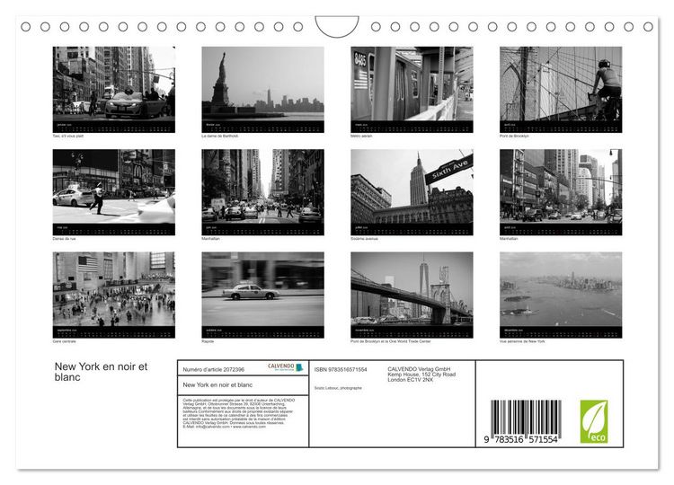 Produktbild: New York en noir et blanc (Calendrier mural 2026 DIN A4 vertical), CALVENDO calendrier mensuel