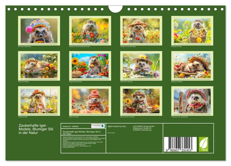 Produktbild: Zauberhafte Igel-Models. Blumiger Stil in der Natur (Wandkalender 2026 DIN A4 quer), CALVENDO Monatskalender