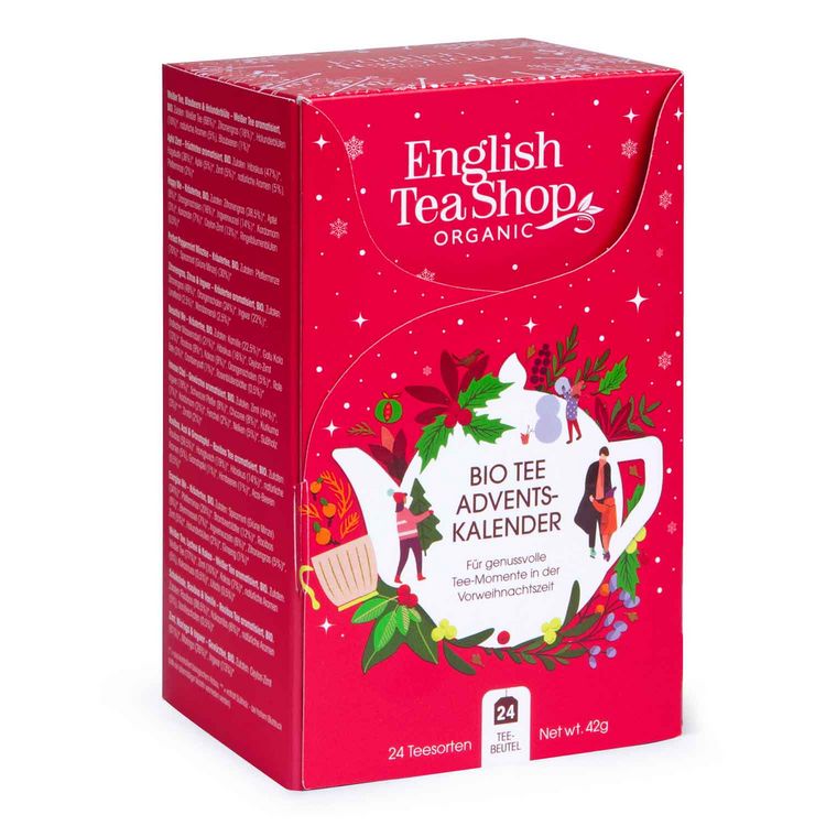 Produktbild: ETS - Tee Adventskalender 2025 "Elfen-Dorf" rot, 24 verschiedene BIO Tees