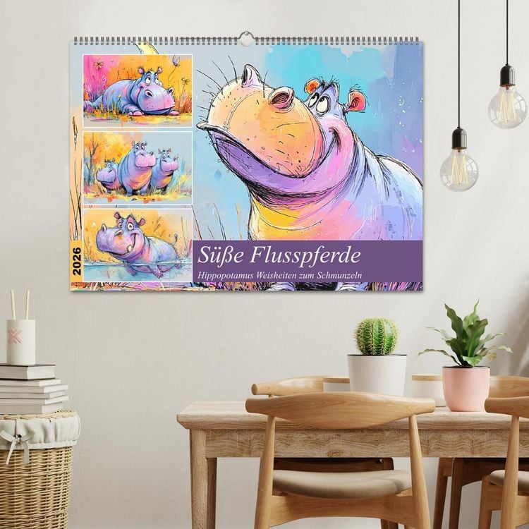 Produktbild: S&uuml;&szlig;e Flusspferde. Hippopotamus Weisheiten zum Schmunzeln (Wandkalender 2026 DIN A2 quer), CALVENDO Monatskalender
