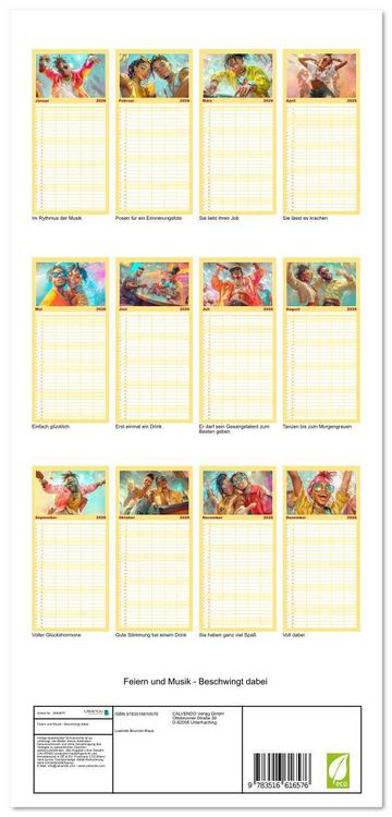 Produktbild: Familienplaner 2026 - Feiern und Musik - Beschwingt dabei mit 5 Spalten (Wandkalender, 21 x 45 cm) CALVENDO