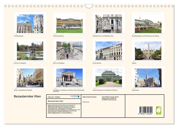 Produktbild: Bezauberndes Wien (Wandkalender 2026 DIN A3 quer), CALVENDO Monatskalender