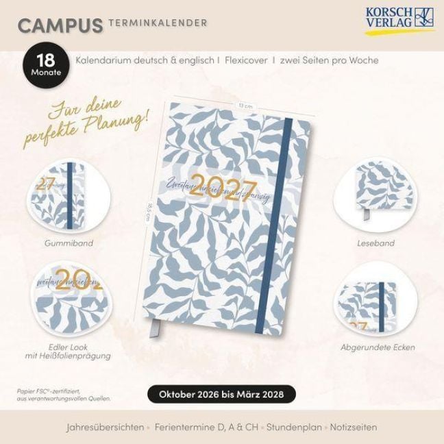 Produktbild: Terminkalender Campus Bl&auml;tter 18 Monate 2027/2028