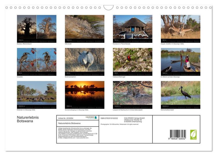 Produktbild: Naturerlebnis Botswana (Wandkalender 2026 DIN A3 quer), CALVENDO Monatskalender