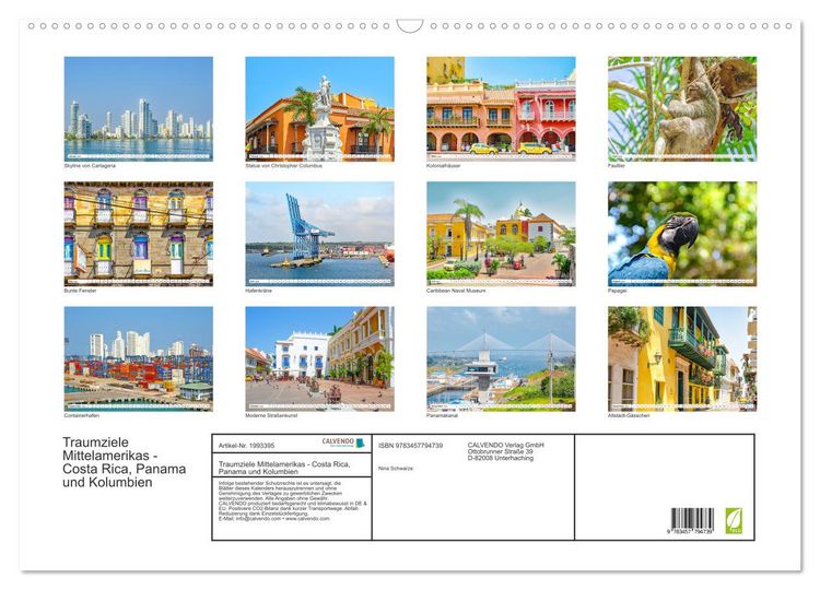 Produktbild: Traumziele Mittelamerikas - Costa Rica, Panama und Kolumbien (Wandkalender 2026 DIN A2 quer), CALVENDO Monatskalender