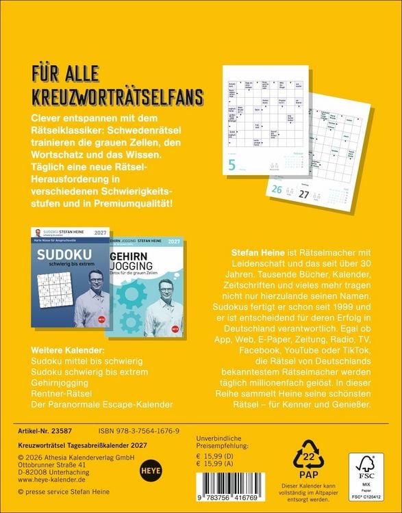 Produktbild: Stefan Heine Kreuzwortr&auml;tsel Tagesabrei&szlig;kalender 2027