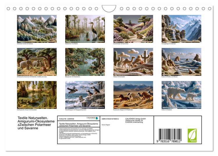Produktbild: Textile Naturwelten. Amigurumi-&Ouml;kosysteme zZwischen Polarmeer und Savanne (Wandkalender 2027 DIN A4 quer), CALVENDO Monatskalender