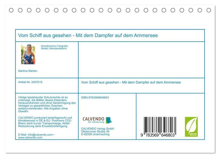 Produktbild: Vom Schiff aus gesehen - Mit dem Dampfer auf dem Ammersee (Tischkalender 2027 DIN A5 quer), CALVENDO Monatskalender